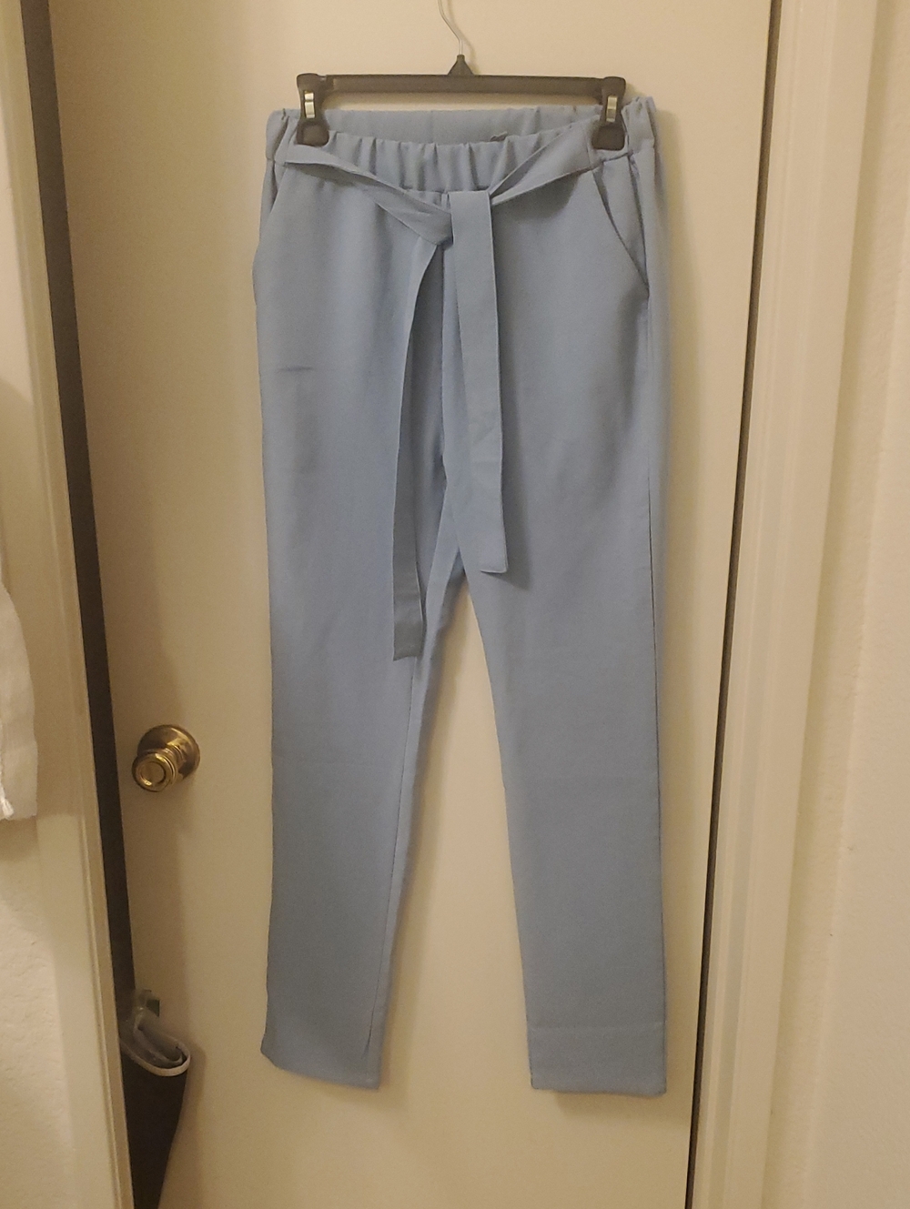 Papaya Light Blue Tie-Waist Straight Leg Pants